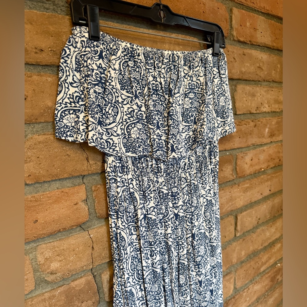 Strapless Blue Paisley Maxi Dress - Women's Summer Dress